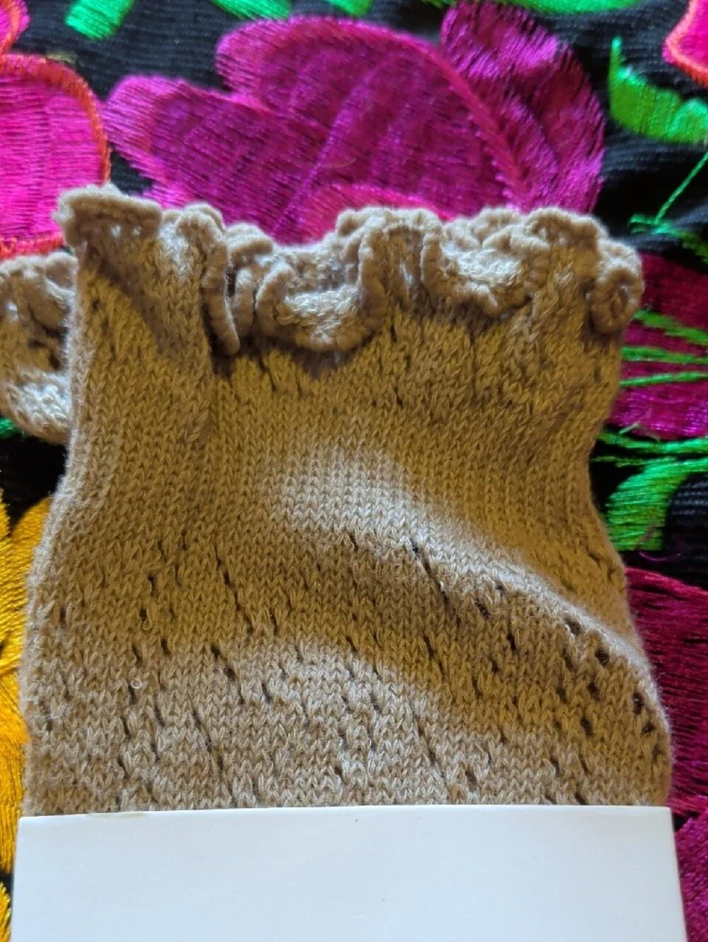 Casa Clara Beige Ruffle Trim Socks